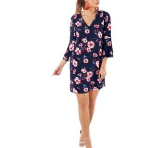 Mud Pie Womens Mila Bell Sleeve Mini Shift Dress Navy Floral M New